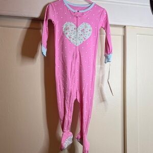 Carter's Pink Polka Dot Heart Footed One-Piece